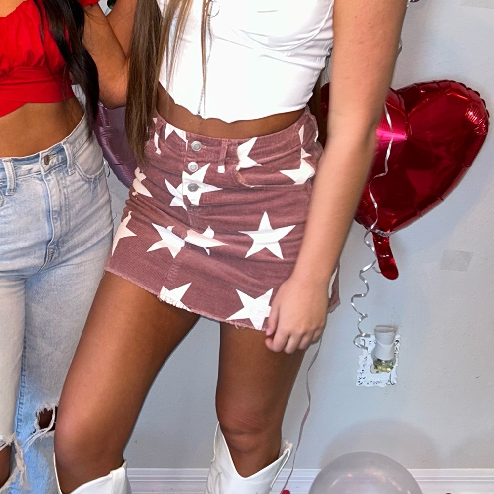 Pink Corduroy Skirt with Stars
